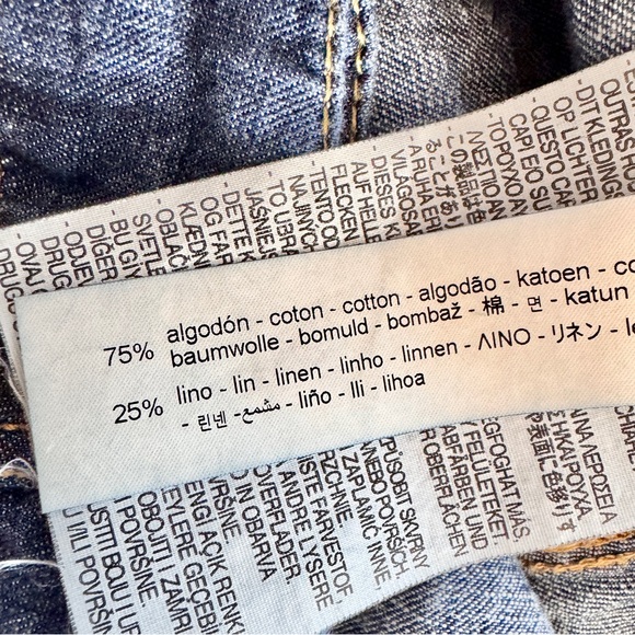 Zara Y2K Denim Midi Skirt Wrap Belted Buckle Blue Linen Blend A-Line Medium - Picture 9 of 10